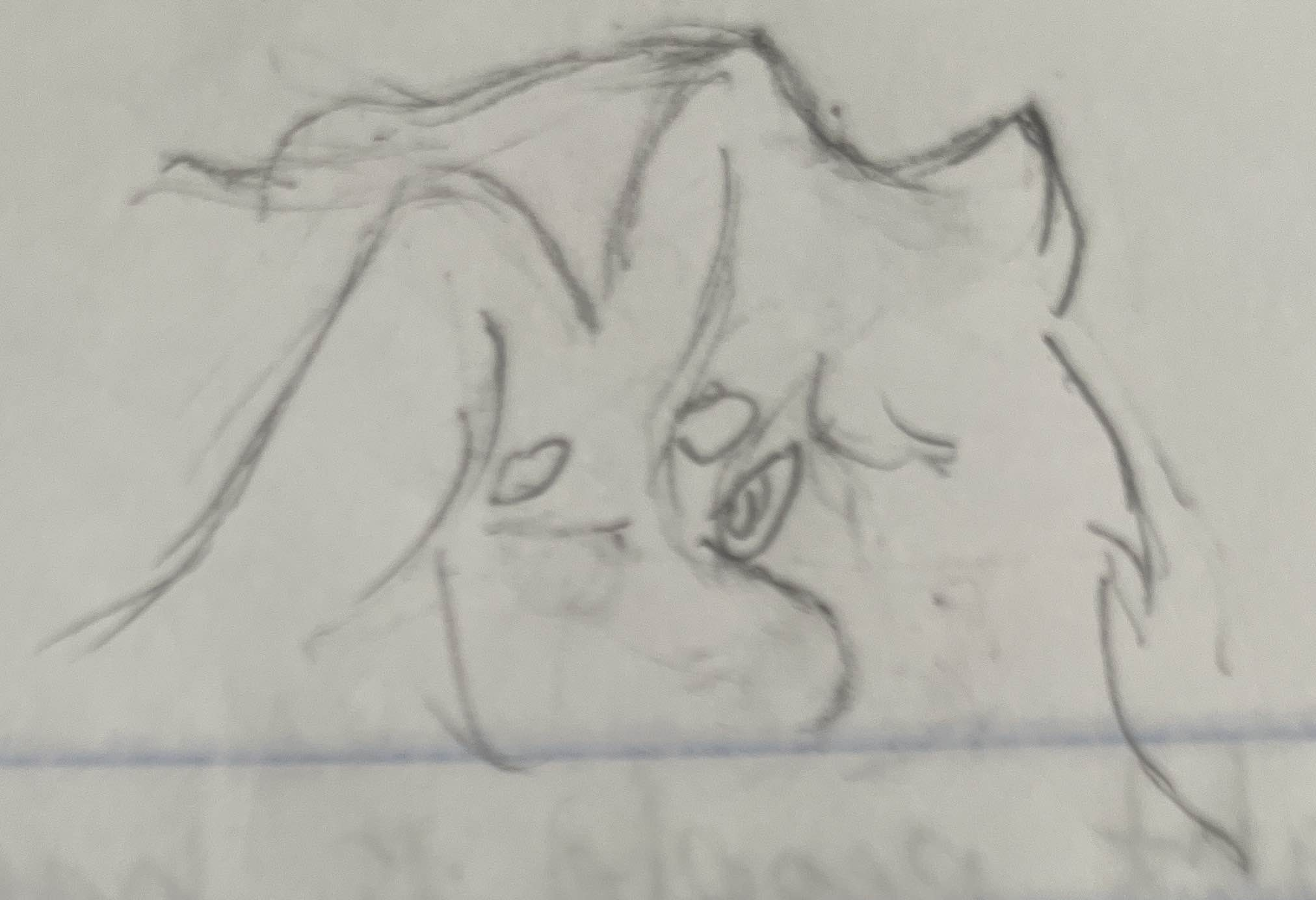 an unfinished sketch of eyes and hair